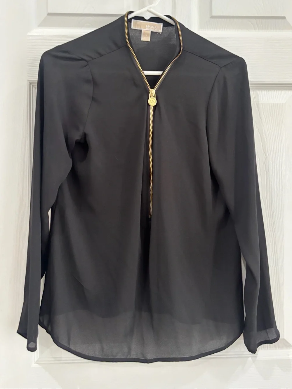 Michael Kors Black Blouse with Gold Zip Detail